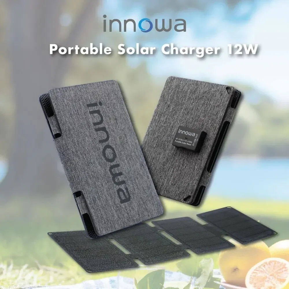 innowa Portable Solar Charger 12W (Gray) - Ultra Compact, USB-A Port, IPX67 Wate